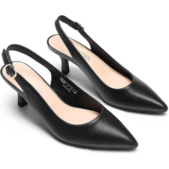Dream Pairs Women Black Faux Suede Pointed Toe Slingback Low Kitten Heels - Picture 4 of 7